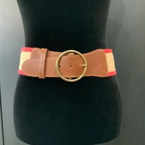 LOFT Multi-Textured Leather and Jute Belt with Red Trim, Size Small